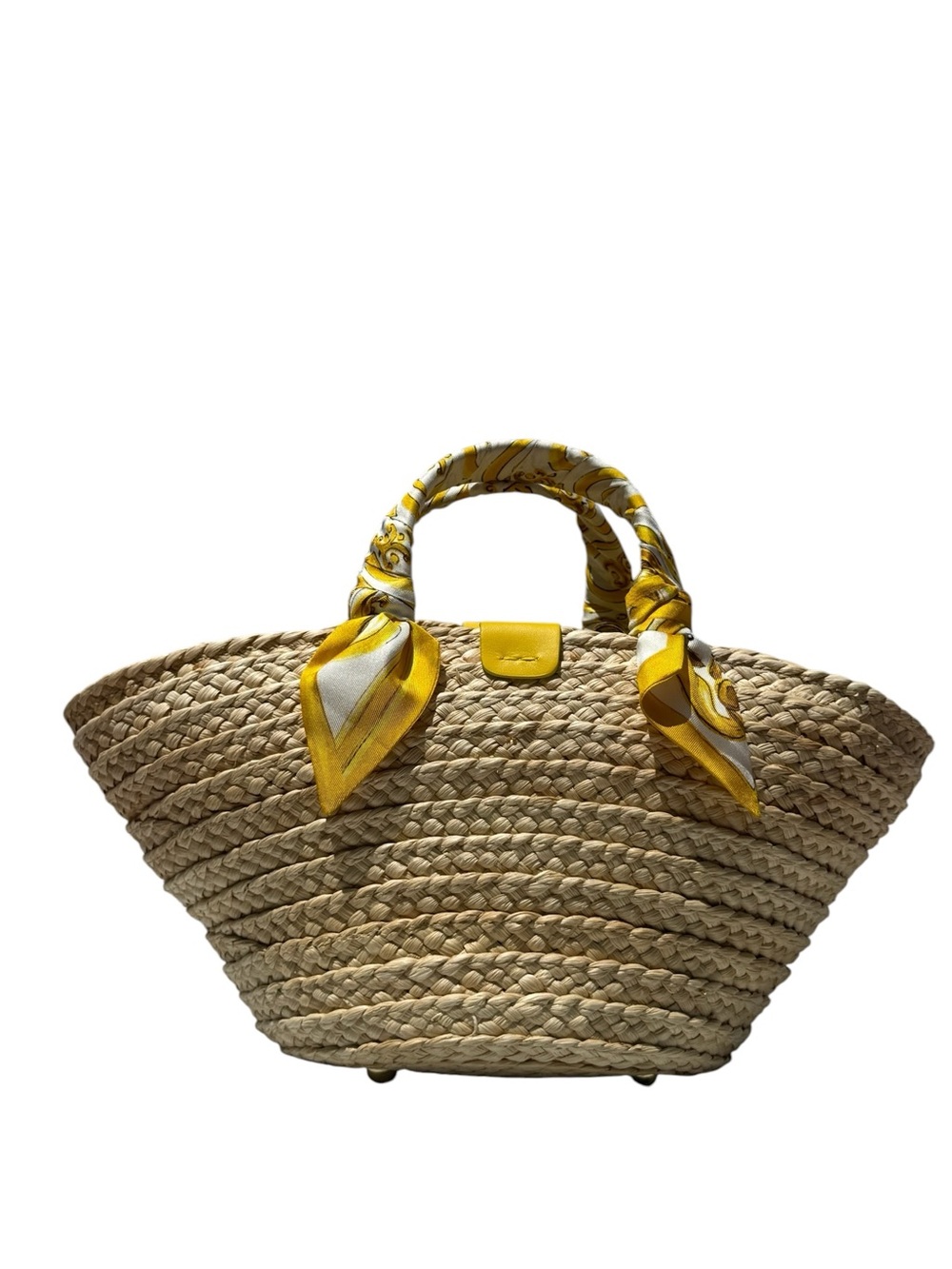 Dolce & Gabbana Kendra Straw Tote Bag w/ Yellow Logo & Silk Scarf Wrapped Handle - Picture 8 of 11